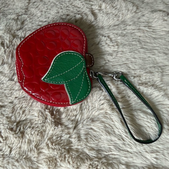 COACH Red Apple Patent Leather Coin Wristlet - Picture 1 of 6